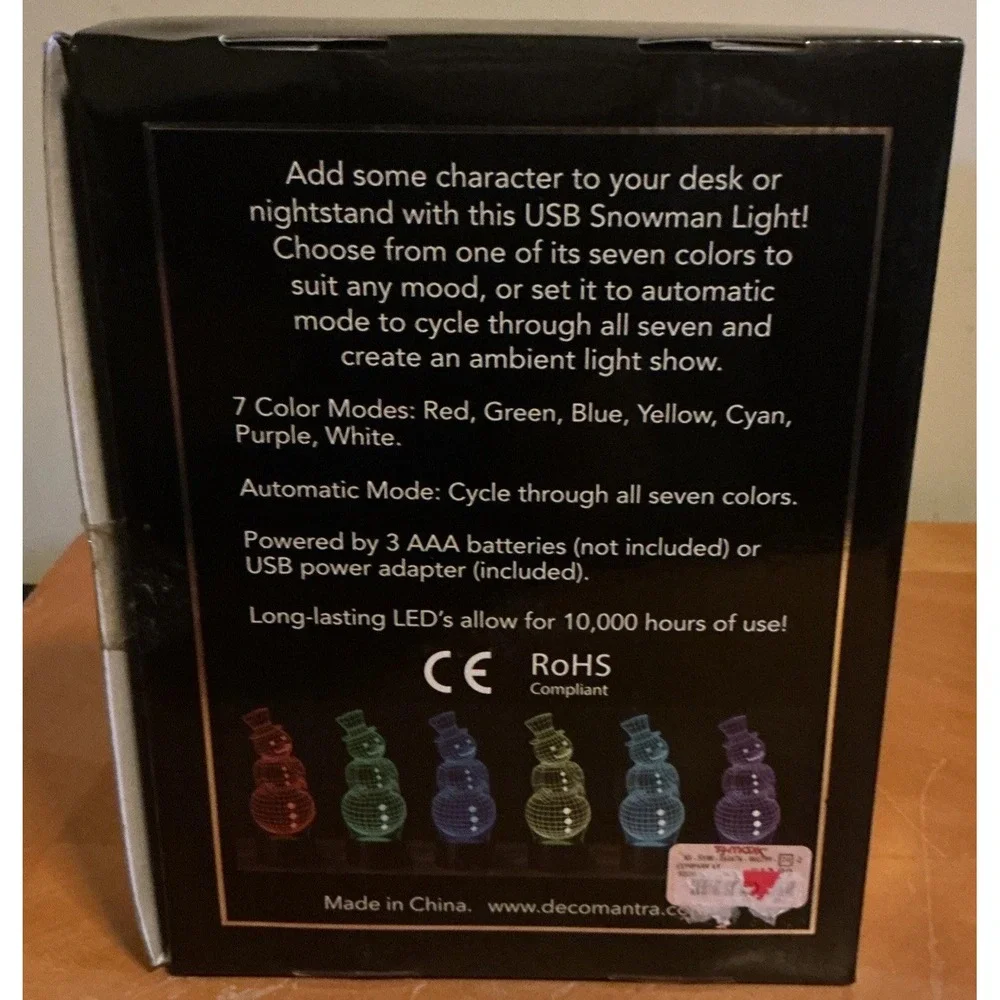 Decomantra USB Christmas Snowman Light, Seven Color Battery Or USB Power, Tested